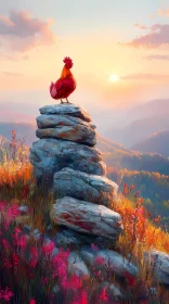 Rooster Overlooking Sunrise