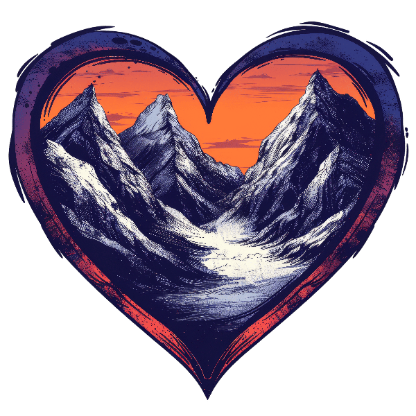 POD Design Heart-Shaped Mountain Scene