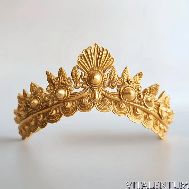 Ornate Golden Crown on Neutral Background AI Image