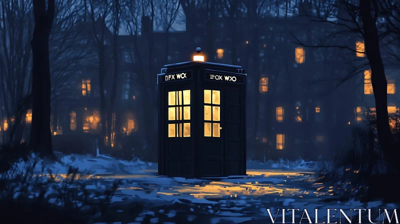 AI ART Telephone Box winter night scene