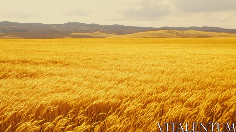 Serene Wheat Field and Hills AI Image