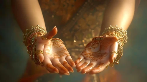 Ornate Hands with Henna Designs and Jewelry