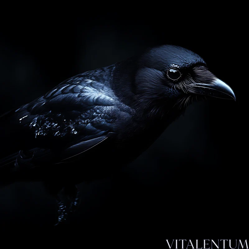 Raven in Shadow: A Monochrome Avian Portrait AI Image