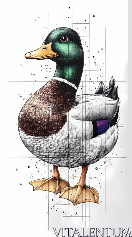 Colorful Mallard Duck Drawing AI Image