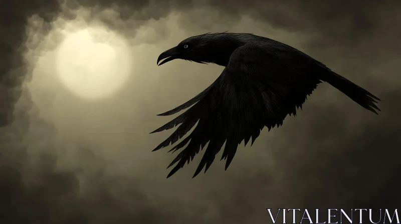 Ominous Raven Soaring in the Night AI Image