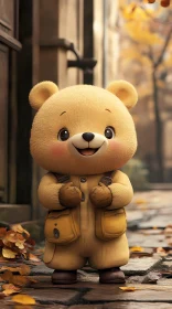 Adorable Bear with Fall Leaves