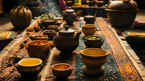 Earthenware Bowls and Spices Still Life