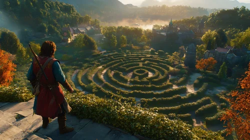 Labyrinth View - Man Contemplates Nature's Design