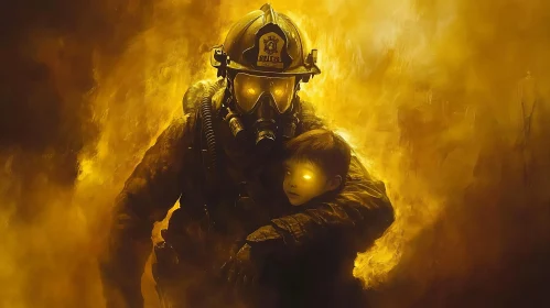 Brave Firefighter in Action