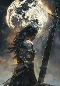 Moonlit Warrior with Sword