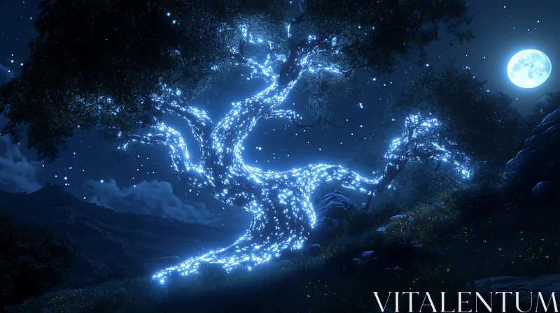 AI ART Mystical Glowing Tree at Night