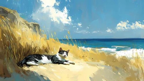 Relaxing Cat by the Sea