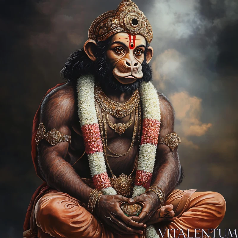 Serene Monkey God in Meditation AI Image