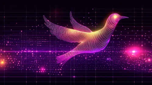 Abstract Neon Bird on Digital Grid