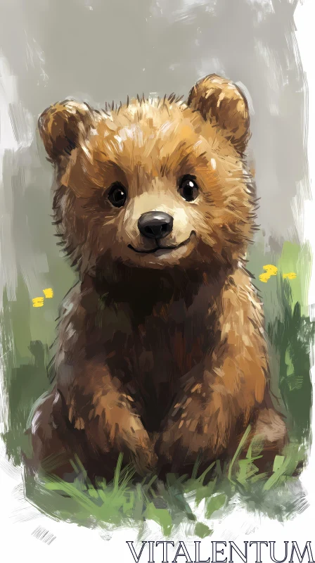 Cute Bear Art in Grass AI Image