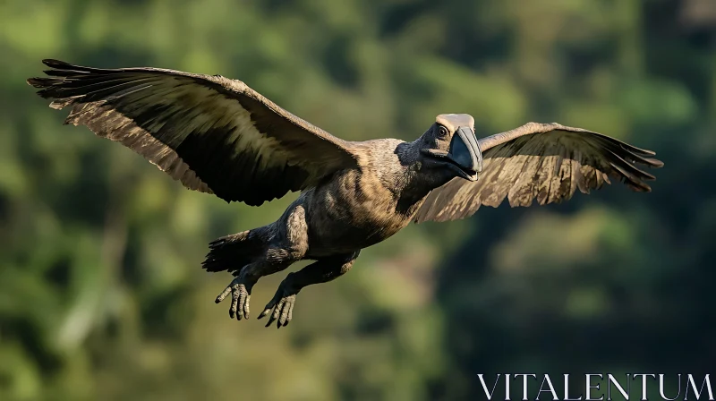 Bird in Flight over Green Background AI Image