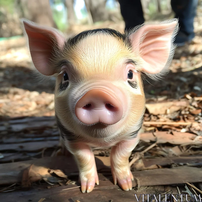 Adorable Piglet in Woodland AI Image