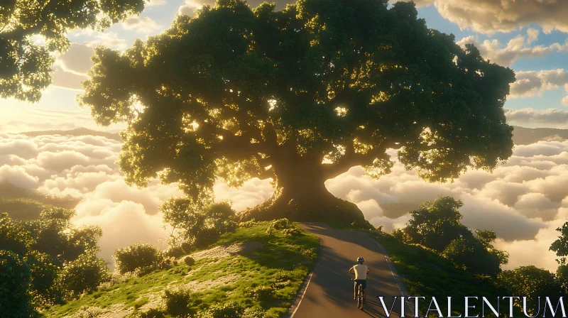 AI ART A Cyclist's Journey Under the Majestic Tree