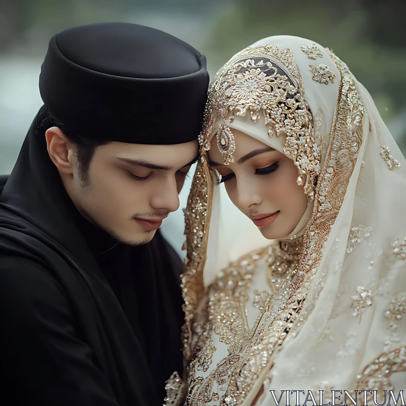 Serene Muslim Couple in Traditional Attire AI Image