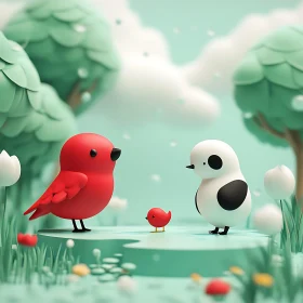 Stylized Birds in a Whimsical Scene