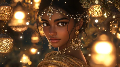 Woman with jewelry in golden light