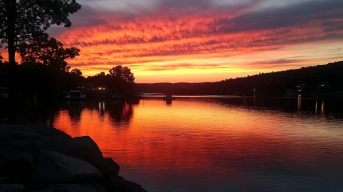 Fiery Sunset Over Calm Waters