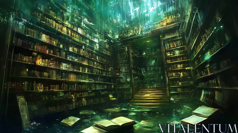 AI ART Submerged Library of Forgotten Tales