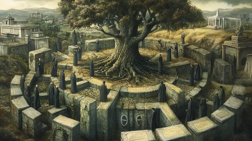 Monks at the Shrine of the Ancient Tree
