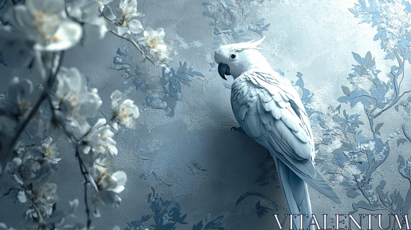 White Parrot and Floral Arrangement Art AI Image