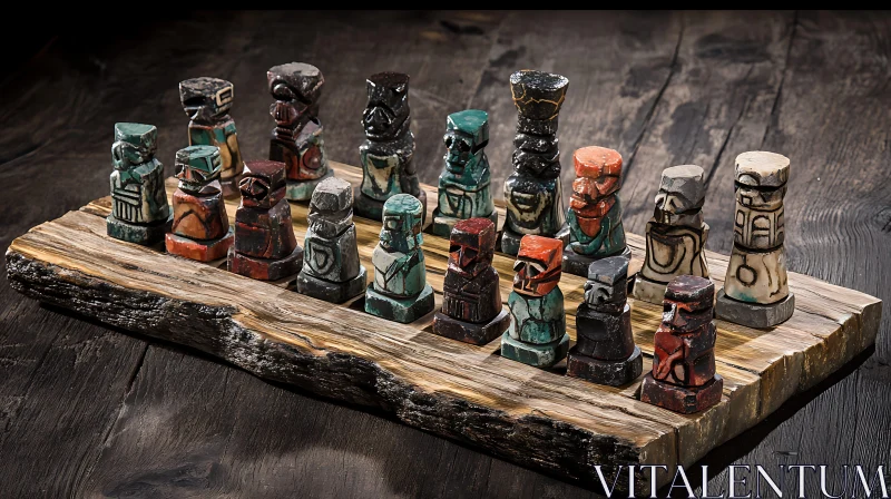 AI ART Rustic Wooden Chess Set