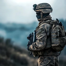 Armed Warrior in Camouflage Uniform