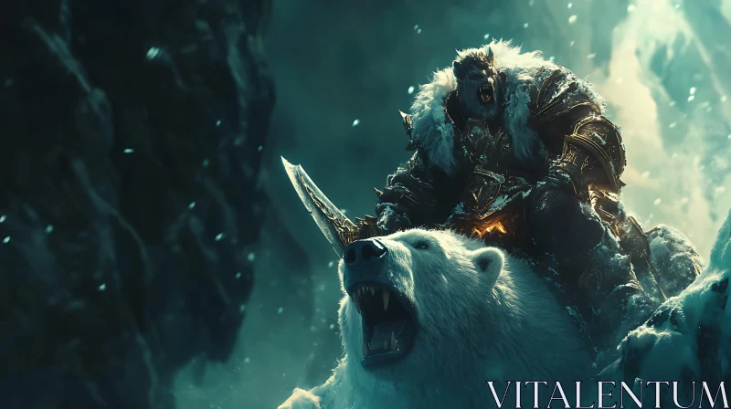 AI ART Armored Werewolf on Polar Bear