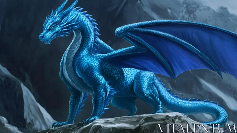 Azure Dragon Perched on Stone AI Image