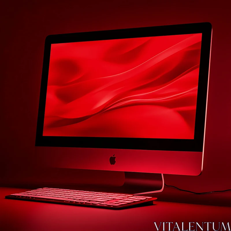 Stylish Red Themed Desktop Computer Setup AI Image