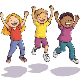 Happy Children Jumping Cartoon Style