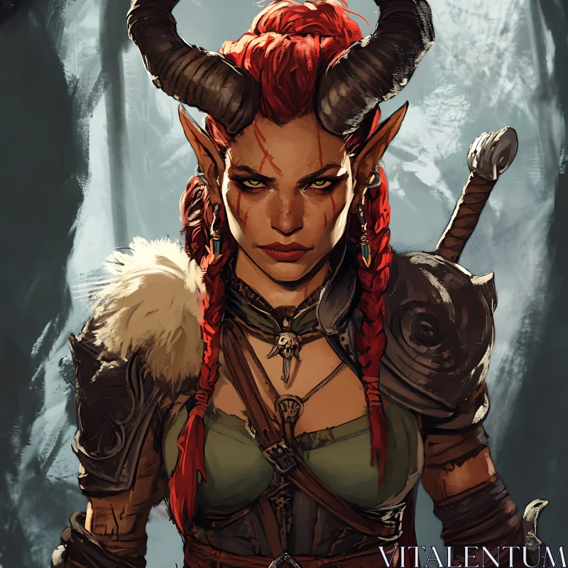 AI ART Fantasy Warrior Woman with Braids and Horns