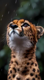 Cheetah Face in Rain-Covered Scene