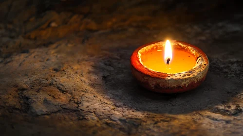 Rustic Candle Flame Still Life