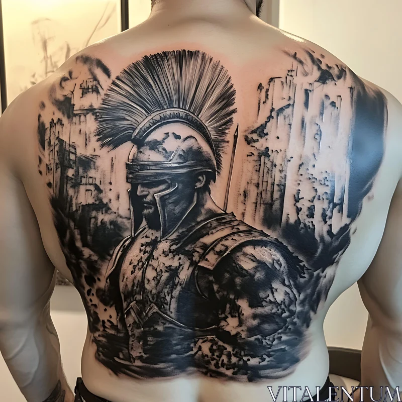 Spartan Warrior Ink Art on Back AI Image