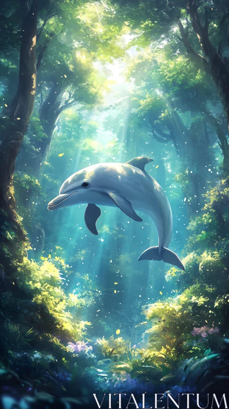 Peaceful Dolphin Amidst Nature's Beauty AI Image