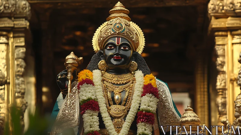 Ornate Deity Statue with Golden Adornments AI Image