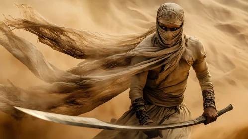 Veiled Figure in Desert Sands