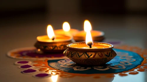 Glowing Diyas on Rangoli Art