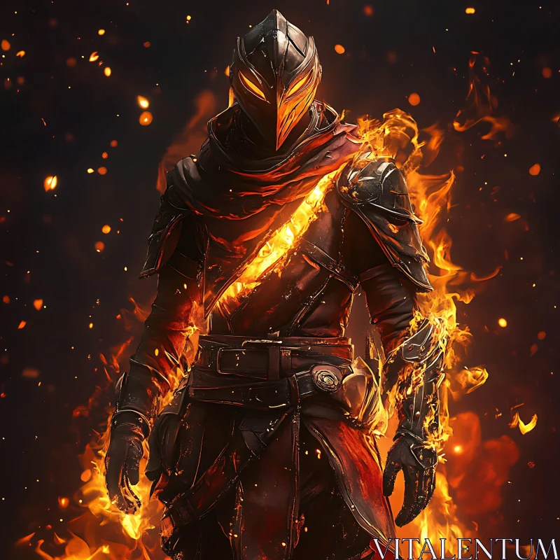 Warrior in Fire Armor: A Fantasy Portrait AI Image