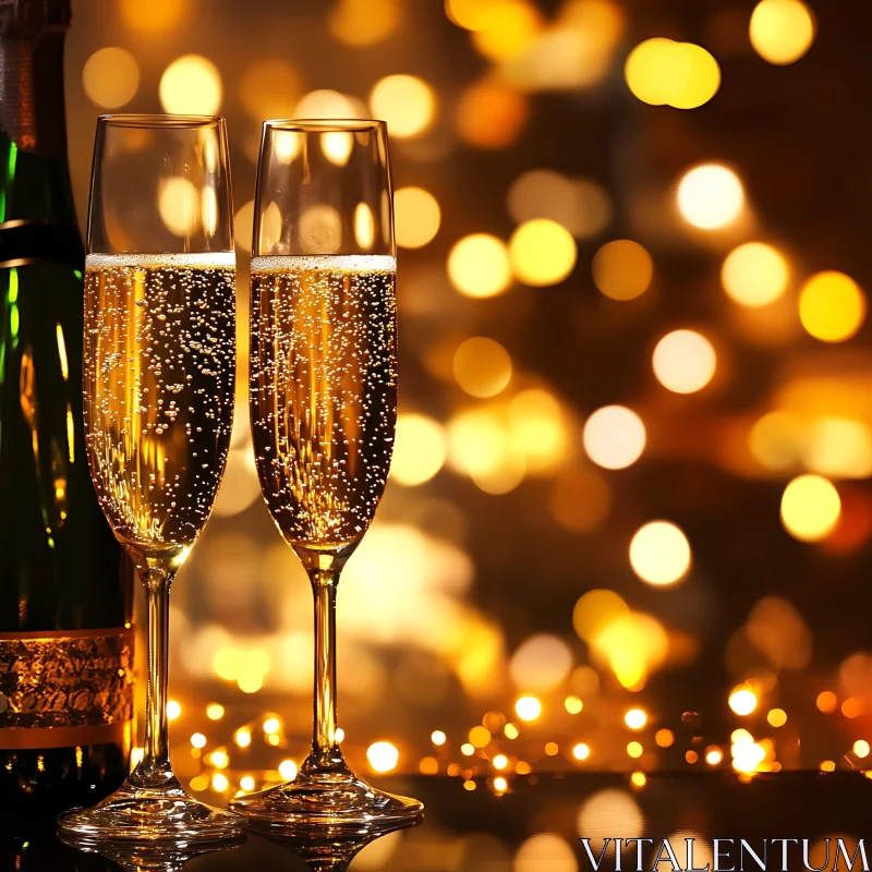 Festive Champagne Glasses with Bokeh Lights AI Image