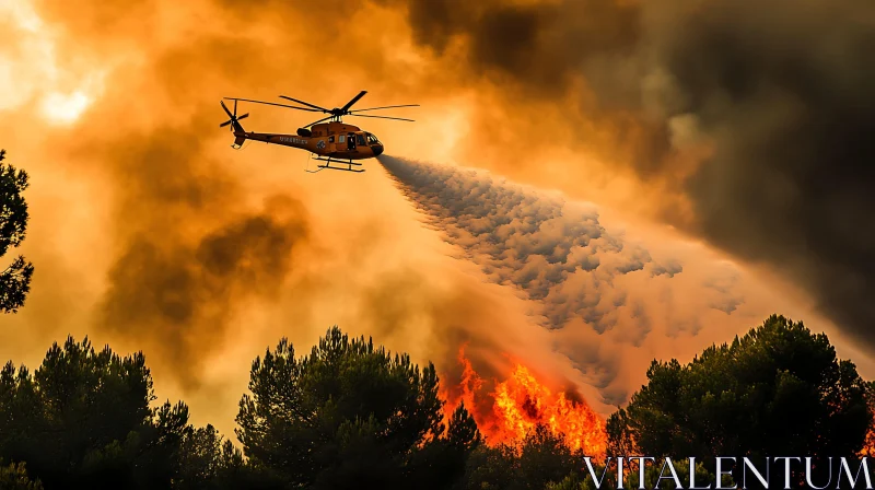 Aerial Water Drop Over Devastating Forest Fire AI Image