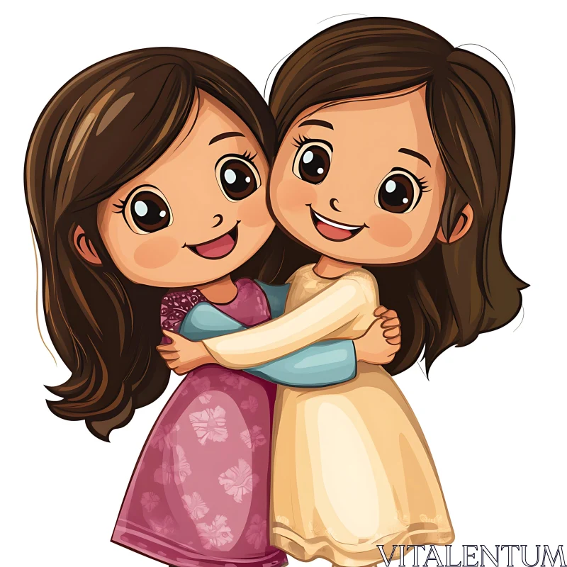 AI ART Cartoon Illustration: Two Girls Embracing