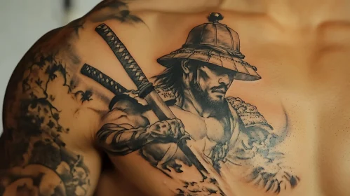 Tattoo of a Samurai with Swords