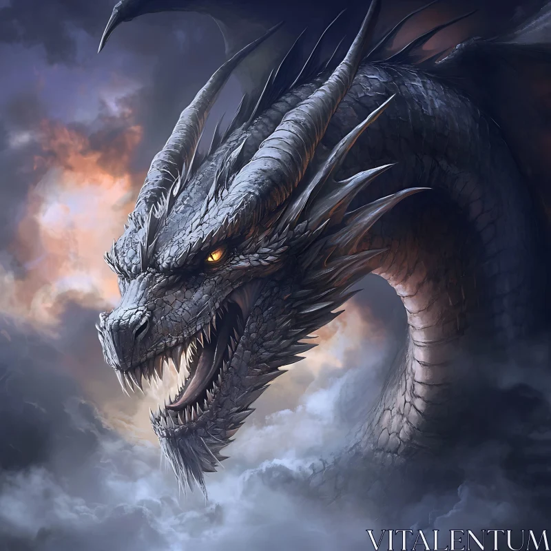 Fantasy Dragon Portrait with Glowing Eyes AI Image