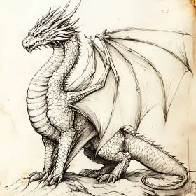 Detailed Dragon Drawing on Parchment